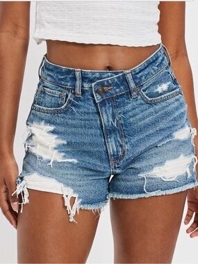 American Eagle Mom Denim Shorts Sz12 Distressed Super High Rise